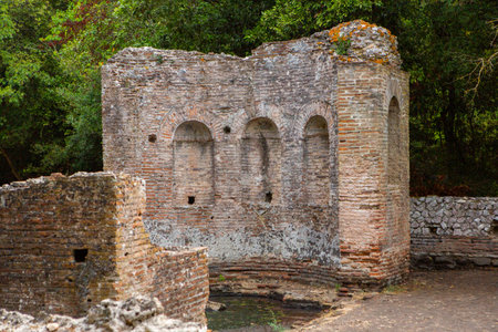 Ancient Roman city ruins in town of Butrint, Albania. This Archeological site is World Heritage Site by UNESCO. Traveling in Albania, Europe.の写真素材