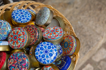 Traditional Turkish ceramics for sale in a market in Istanbul, Turkeyの写真素材