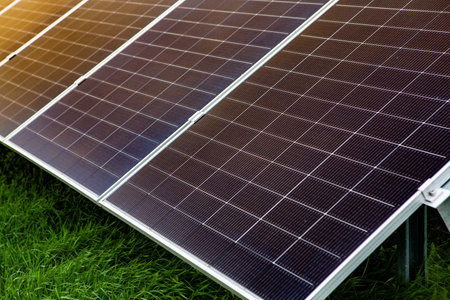Solar power station or panels, photovoltaics, alternative source of electricity. Concept of...