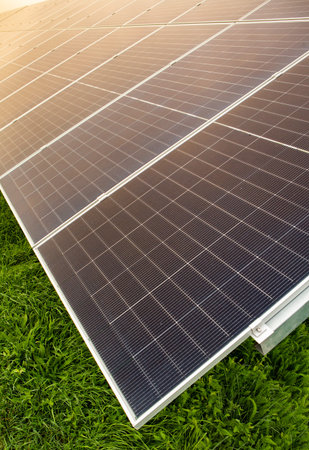 Solar power station or panels, photovoltaics, alternative source of electricity. Concept of...