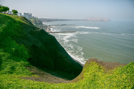 The Pacific Ocean warms the shores of Lima, the capital of Peru. Beautiful urban nature in latin...