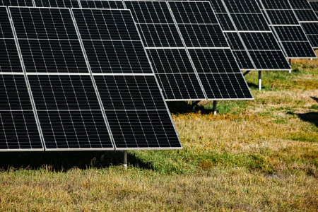 Photovoltaic solar panels, photovoltaic alternative electricity source - selective focus, copy space