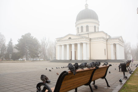 Photo of the capital of the Republic of Moldova, Chisinau during the winter fog.