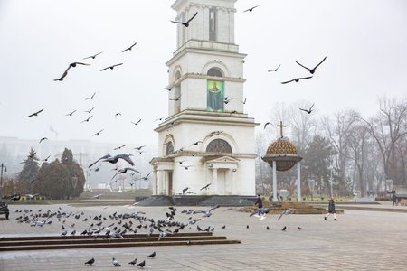 Photo of the capital of the Republic of Moldova, Chisinau during the winter fog.