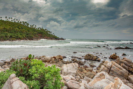 Beautiful seascape on a cloudy day. Sri Lanka.の写真素材