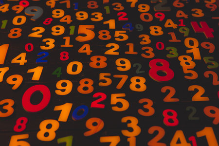 Abstract Mathematical Numbers on a Dark Background. Binary Code and Numbers in a Cyber Tech Themeの写真素材
