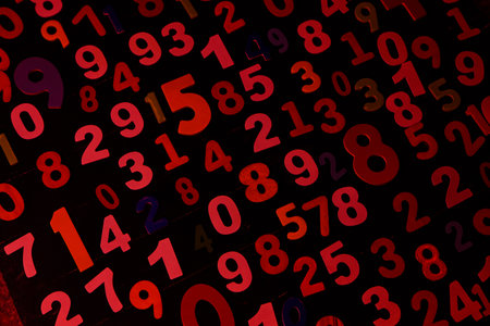 Digital numbers background. Red and black numbers. Computer generated illustration.の写真素材