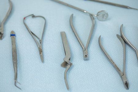 Dental instruments and tools on the table in a dental clinic.の写真素材