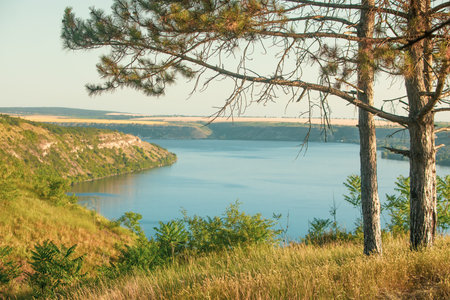 View of the Volga River from the top of the mountain.の写真素材