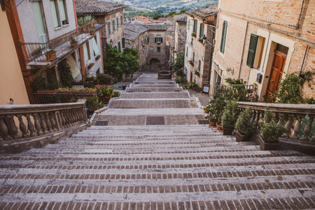 The traditional narrow medieval streets in Corinaldo, considered one of the most beautiful in Italy