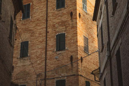 The traditional narrow medieval streets in Corinaldo, considered one of the most beautiful in Italy