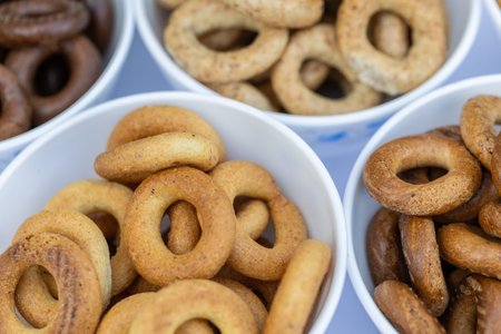 Bowls with a variety of pretzels on the table