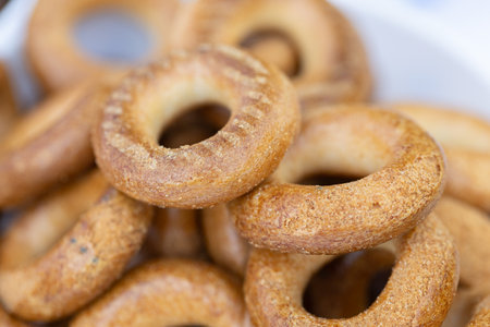 Bagels in the form of a ring. Close-up.の写真素材