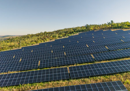Solar panels in the field, photovoltaic, alternative electricity source