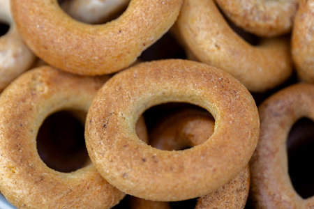 Close-up of bagels in a bowl with shallow depth of fieldの写真素材