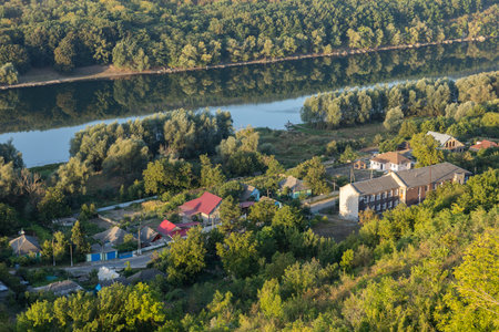 Beautiful summer landscape with green nature in the Republic of Moldova, Rural tourism in Eastern Europe. Natural park in Moldova.の写真素材
