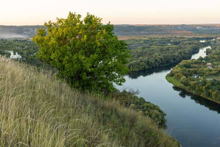 River Dniester at sunset, Dniester river, Ukraineの写真素材