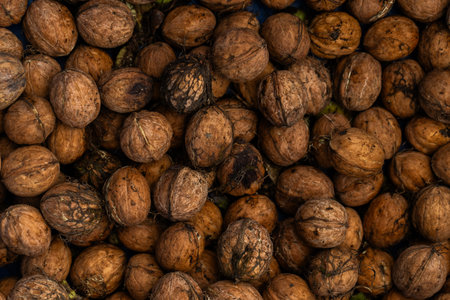 Walnuts on the market, close-up, background, texture