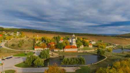 Beautiful Monastery of Capriana, Moldova Religious Architecture and Nature. Travel Destination and Cultural Heritage Siteの写真素材