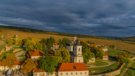 Beautiful Monastery of Capriana, Moldova Religious Architecture and Nature. Travel Destination and Cultural Heritage Siteの写真素材