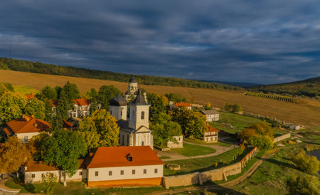 Beautiful Orthodox Monastery of Capriana, Moldova Religious Architecture and Nature. Travel Destination and Cultural Heritage Siteの写真素材