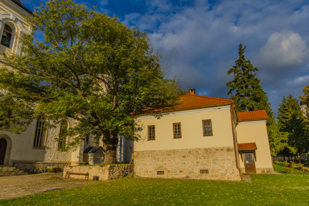 Beautiful Orthodox Monastery of Capriana, Moldova Religious Architecture and Nature. Travel Destination and Cultural Heritage Siteの写真素材