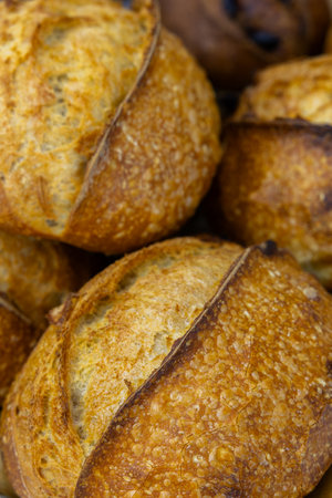 Freshly baked bread. Selective focus. Shallow depth of field.の写真素材