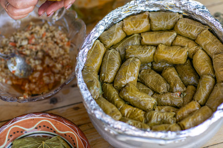 Dolma - stuffed grape leaves with meat, rice and spices