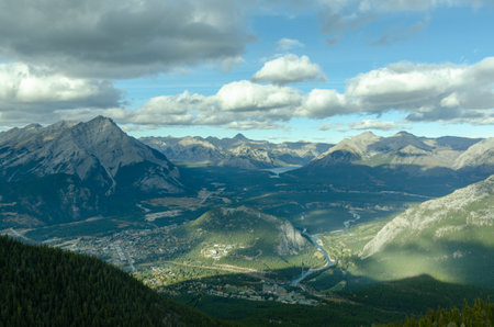 A panoramic view of the city of Banff, Alberta, Canadaの写真素材