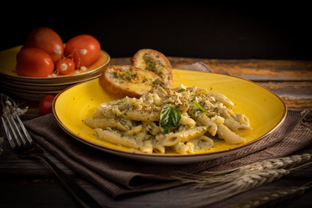 seafood penne pasta in white sauce