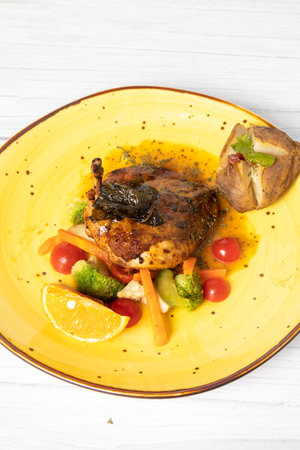 herb-roasted chicken with mashed potatoの写真素材