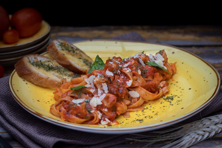 seafood arrabiata	in fettuccini pastaの写真素材