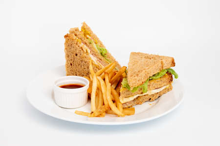 sandwich with fries and catsupの写真素材