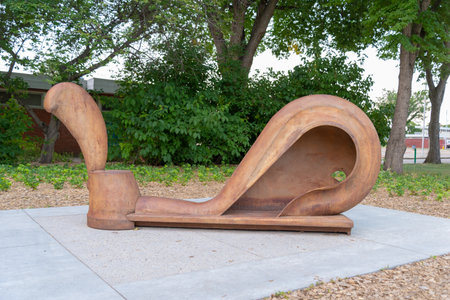 Statue of a horse in a park. Sculpture made of wood.のeditorial素材