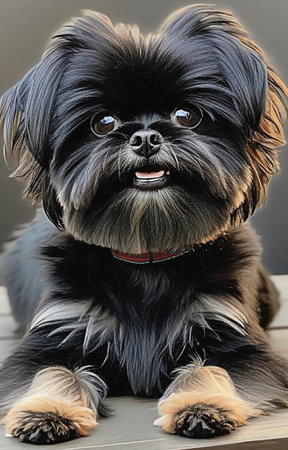 Pekingese dog on a wooden background. Close-up.の素材
