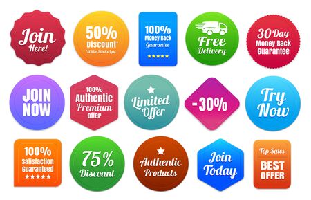 15 Colorful Ecommerce Badgesのイラスト素材