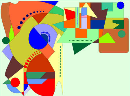 abstract composition, fancy geometric colorful shapes on light green background whit empty spaceのイラスト素材