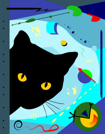abstract colorful background with black catのイラスト素材