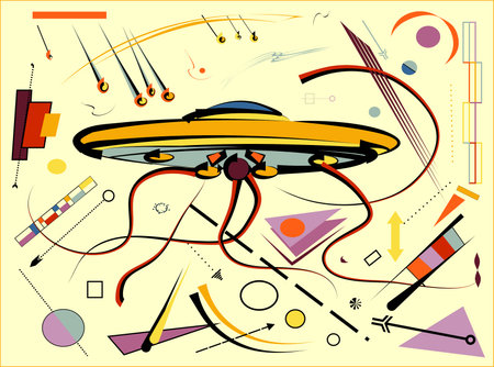 Abstract beige background, flying saucer expressionism art styleのイラスト素材