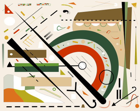 Abstract beige background, fancy geometric and curved shapes, expressionism art styleのイラスト素材