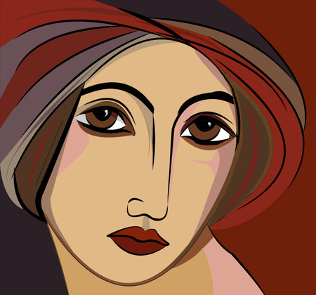 Colorful abstract background, girl portrait on brownのイラスト素材