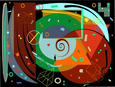 composition of abstract colorful shapes on black backgroundのイラスト素材