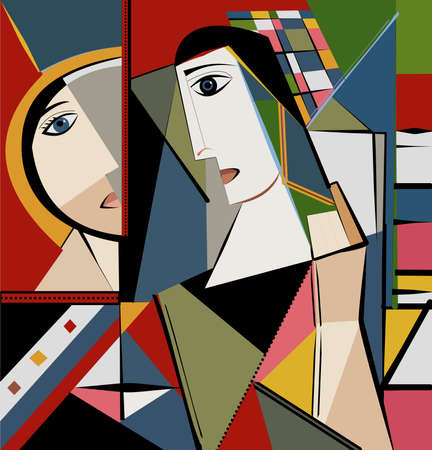 Colorful background, cubism art style, abstract portraitのイラスト素材