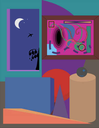 abstract colorful background, attic windows on the nightのイラスト素材