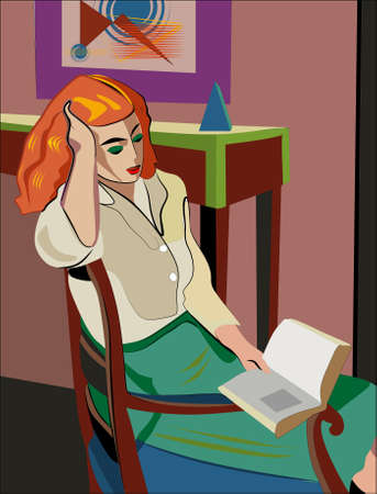 Colorful abstract background, cubism art style, girl with bookのイラスト素材