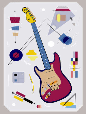 guitar musical instruments, on gray background expressionism art styleのイラスト素材
