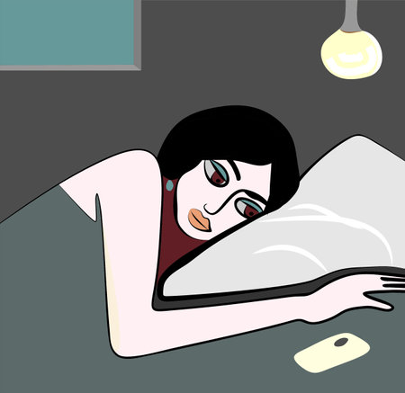 Colorful abstract background, Portrait of a woman lying in bedのイラスト素材