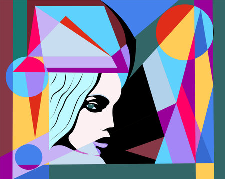 Colorful abstract background, cubism art style, woman portraitのイラスト素材