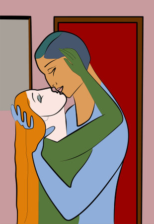 Colorful abstract background, cubism art style, coupleのイラスト素材