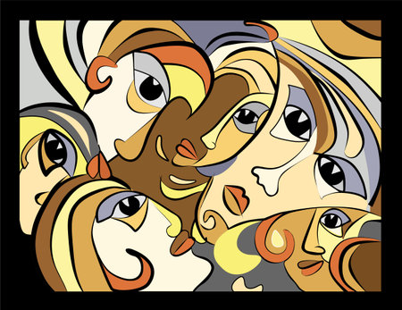 Colorful abstract background, cubism art style, crowd of peopleのイラスト素材
